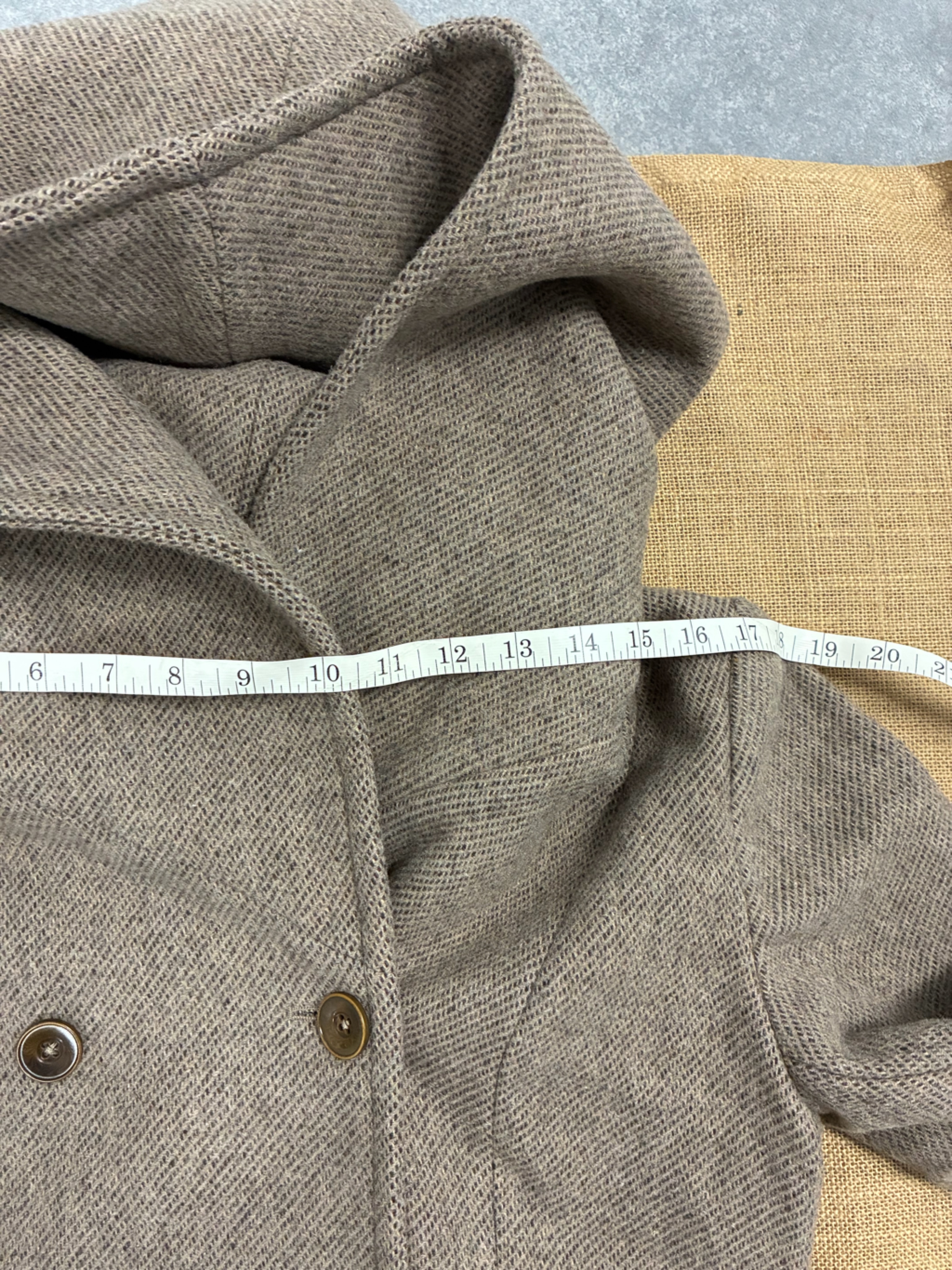 Linennaive Trista 24 100% Twill Wool Hooded Coat Taupe Gray Small — image 6 of 8